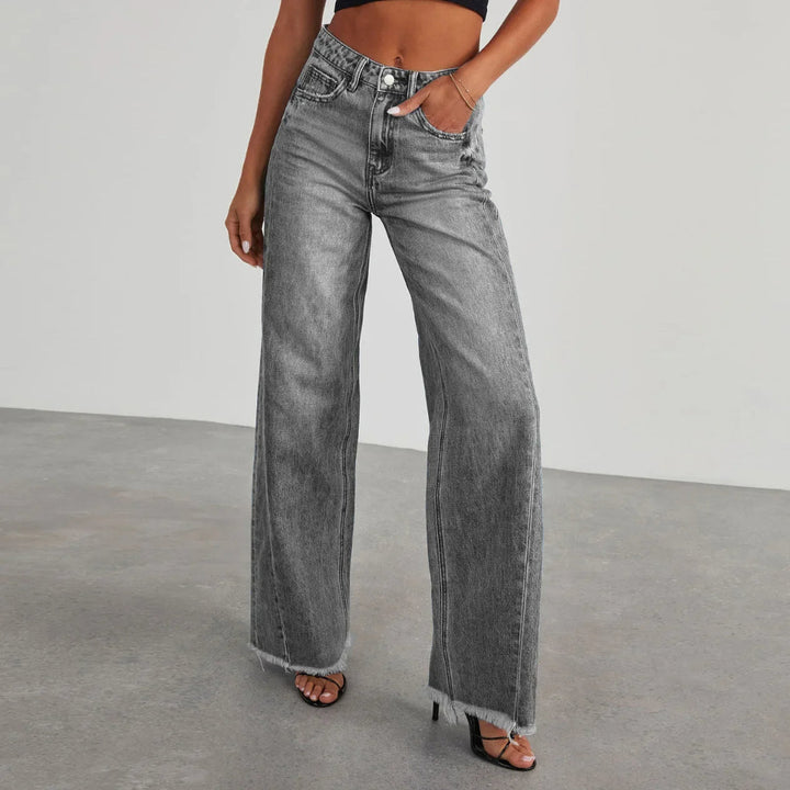 Seraphina - Women's Frayed Hem Wide Leg Jeans