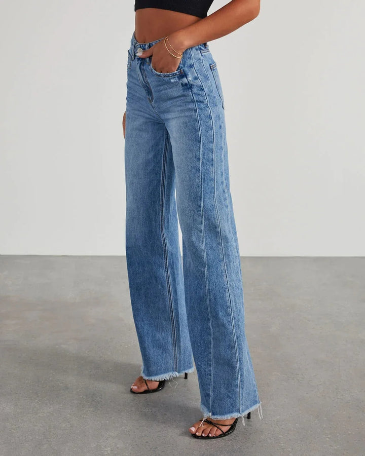 Seraphina - Women's Frayed Hem Wide Leg Jeans