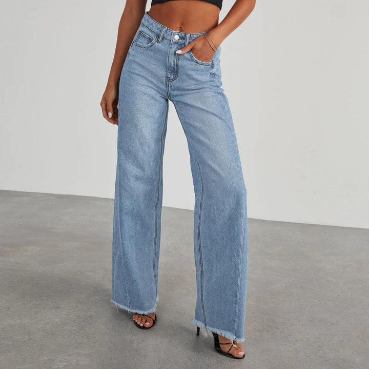 Seraphina - Women's Frayed Hem Wide Leg Jeans