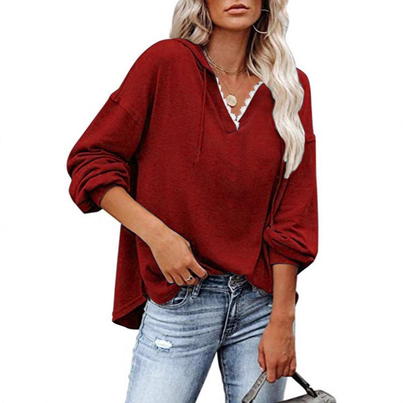 Solange - Women's V Neck Hooded Sweatshirt