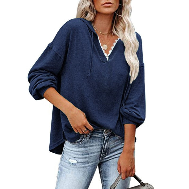 Solange - Women's V Neck Hooded Sweatshirt