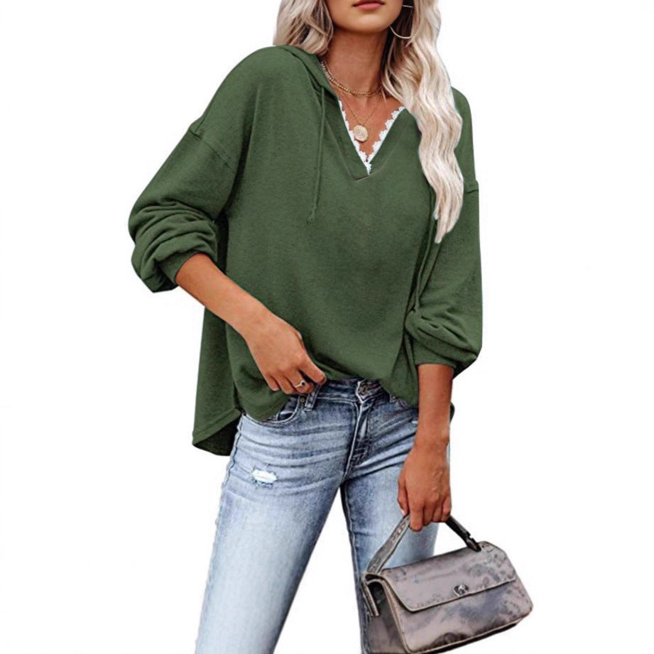 Solange - Women's V Neck Hooded Sweatshirt