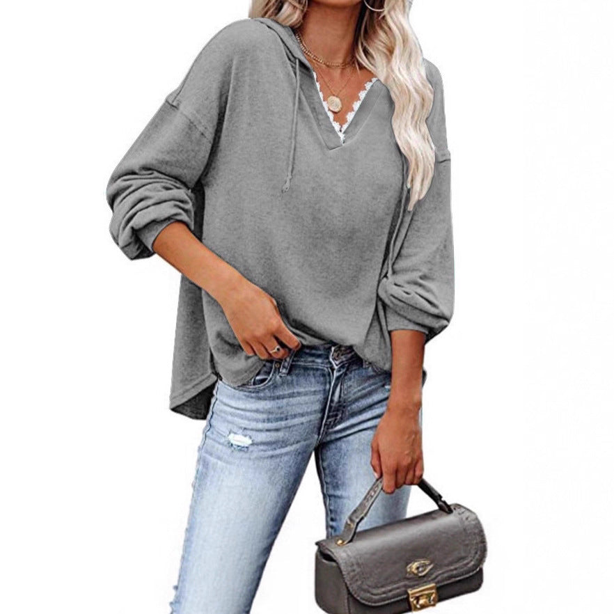 Solange - Women's V Neck Hooded Sweatshirt