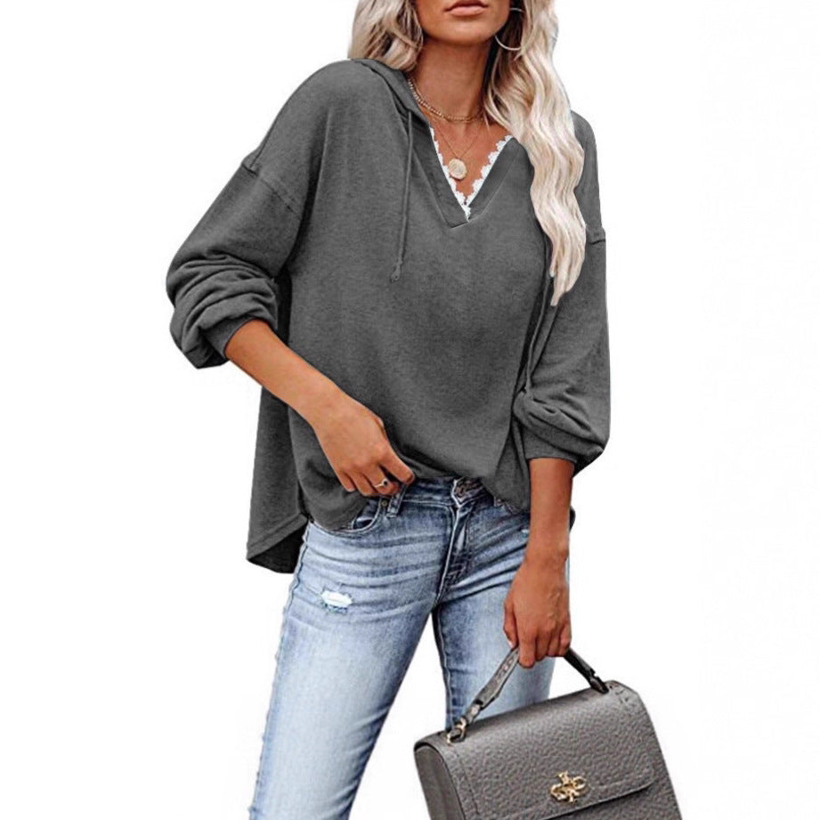 Solange - Women's V Neck Hooded Sweatshirt
