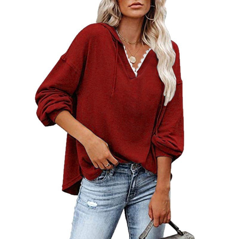 Solange - Women's V Neck Hooded Sweatshirt