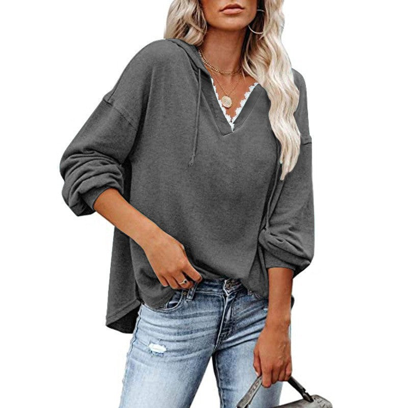 Solange - Women's V Neck Hooded Sweatshirt