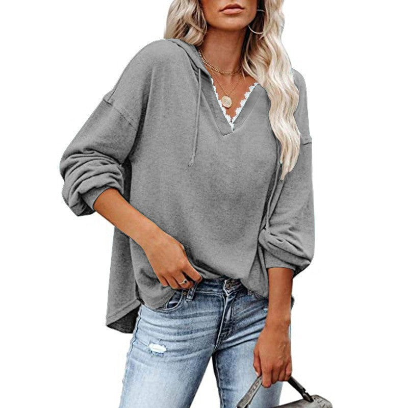 Solange - Women's V Neck Hooded Sweatshirt