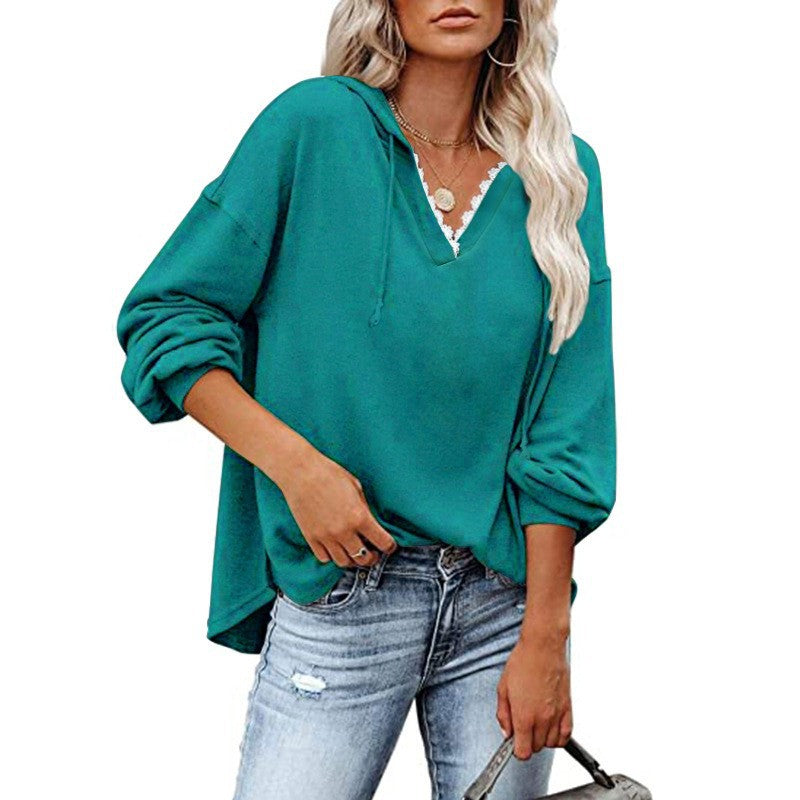 Solange - Women's V Neck Hooded Sweatshirt