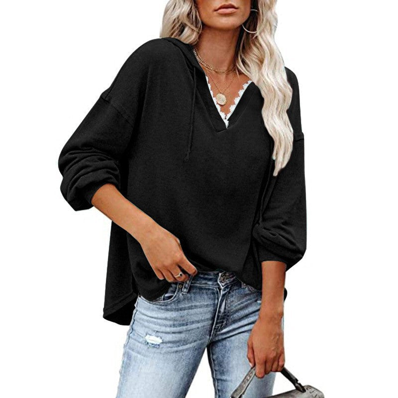 Solange - Women's V Neck Hooded Sweatshirt