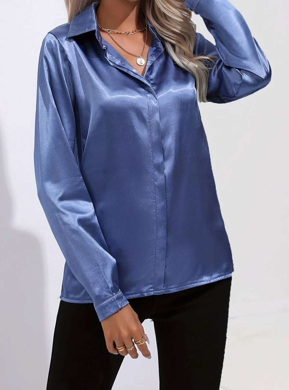 Violet - Women's Long Sleeve Button Down Blouse
