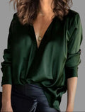 Wanda - Women's Long Sleeve V Neck Satin Blouse